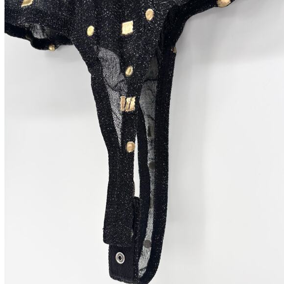Lulus Rooftop Party Black and Gold Print Sheer Mesh Bodysuit Size M - Picture 9 of 10